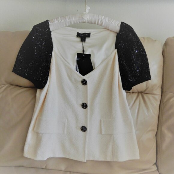 NWT.St.John Luxuries Blazer Bright White Caviar Embellished Stunning Sz.12 - Picture 7 of 15